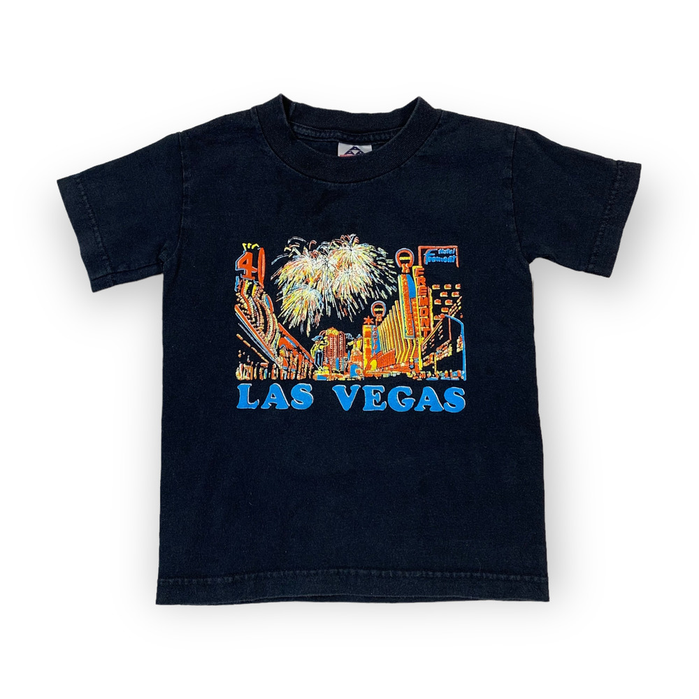 Vintage 90s Las Vegas Graphic Black Streetwear Unisex Kid's T-shirt- Small 6-8